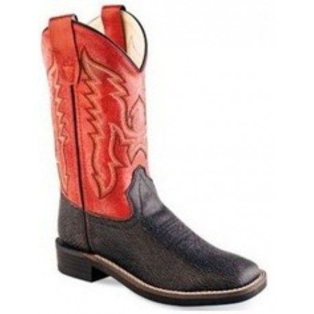 Old West Cowboy Boots Childrens Square Black Crackle Copper VB9114