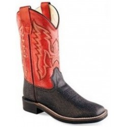 Old West Cowboy Boots Childrens Square Black Crackle Copper VB9114