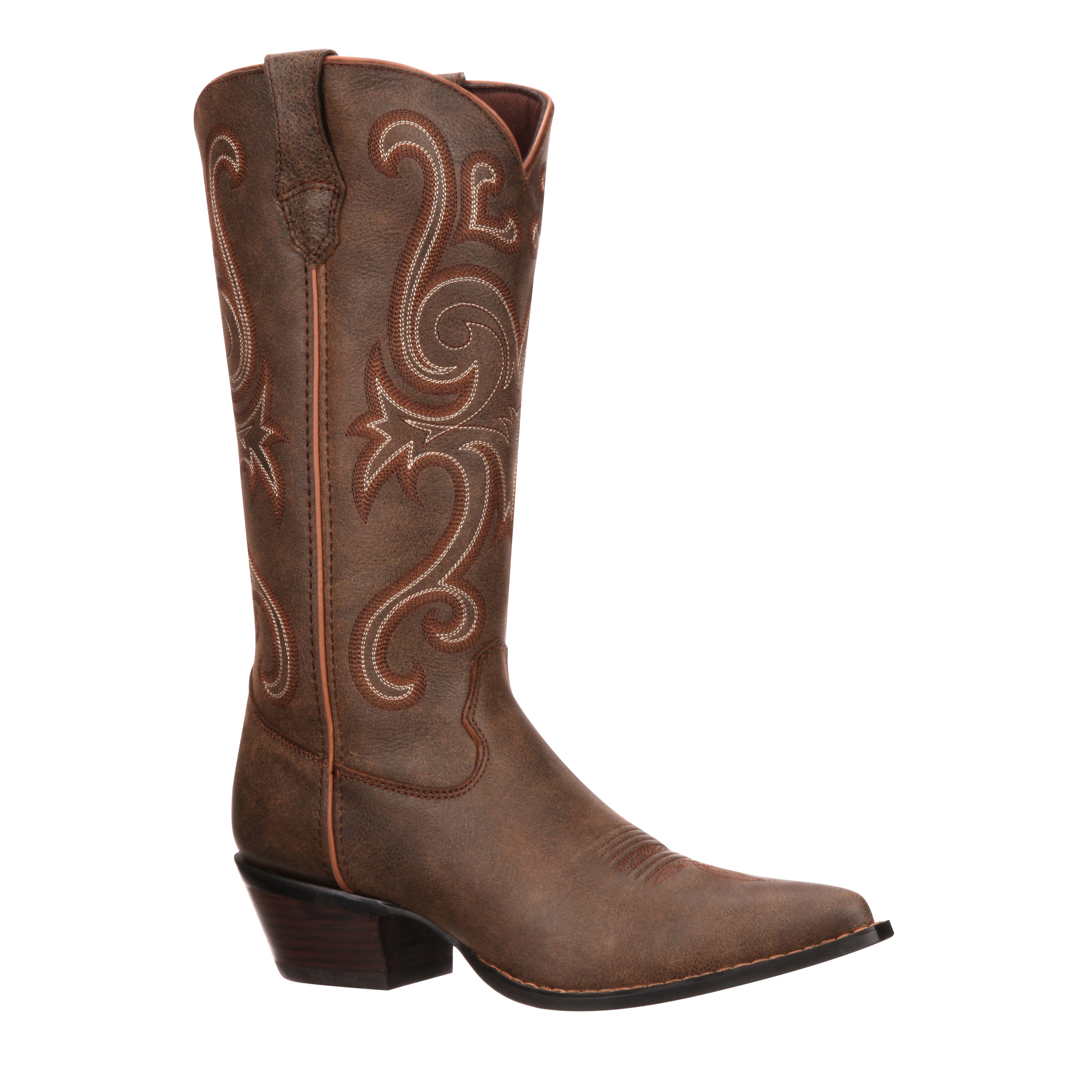 WOMEN'S WESTERN SQUARED FLOWER SHAFT TOE COWGIRL BOOTS SMOOTH LEATHER COLOR  TAN