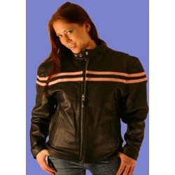 WOMENS Dark Pink / Magenda stripe Leather Jacket