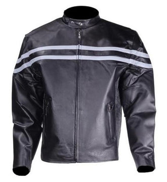 Unisex PREMIUM Leather Jacket with silver stripe