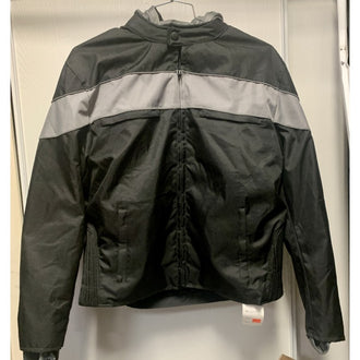 Hooded Black Textile Motorcycle Jacket with Grey Stripe