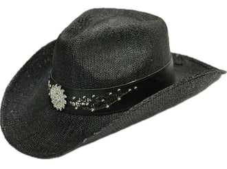 15022 Black Straw Cowboy Hat with Decorative Headband