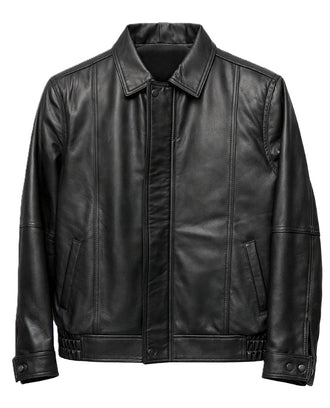 Black Leather Snap‑Front Jacket — Classic Edition 1529