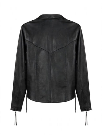 Men's 1551 Black Slip-On, Tie-Up Leather Shirt with Side Zippers