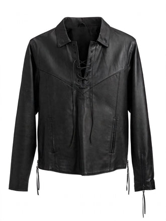 Men's 1551 Black Slip-On, Tie-Up Leather Shirt with Side Zippers