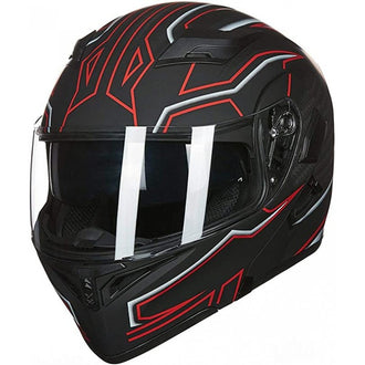 Modular Flip-Up Motorcycle Helmet- Black & red stripes