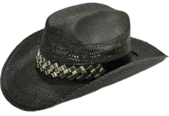 Black Unisex Straw Western Hat 17019