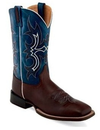 Men's BSM 1837 Broad Square Toe Boots (Dark Brown/Blue)-Old West