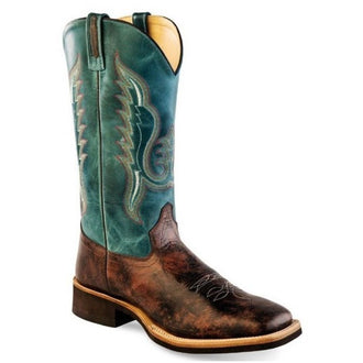 Mens Broad Square Toe Boot Dirty Reddish Brown Foot / Blue Shaft BSM 1861 EE