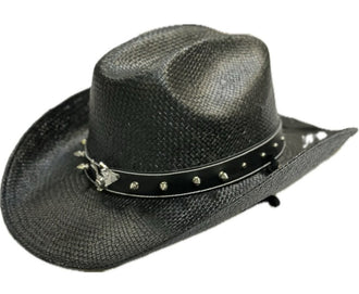 Tastefull Western Hat, Black Straw 23013 with Studded Hatband