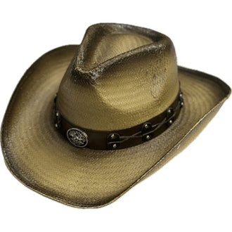 Western Hat, Natural Straw with Brown Highlights, Ornated Hatband 23029