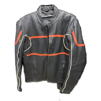 Men's Black Moto Jacket Orange & White Ref. Stripe
