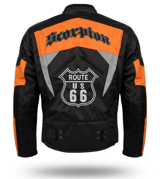 Textile Scorpion Jacket, Route 66 Edition, Men's Black & Orange Textile SC 9002