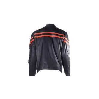 Men's Black Leather Racer LK Jacket with Orange Stripes