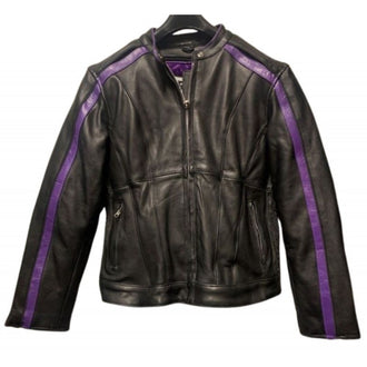 Lady's Leather Sports Jacket with Purple Stripe