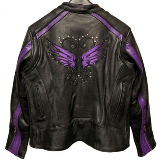 Lady's Leather Sports Jacket with Purple Stripe