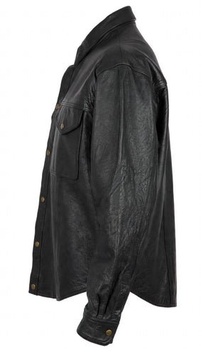 Men's 912 Black Plain Leather Cowhide Leather Shirt