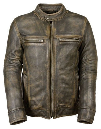 Mens Distressed Brown Leather Jacket with Venting 416 Jacket