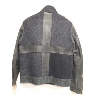 Casual leather & Wool combo jacket Green /Grey /Blu. 4804
