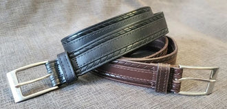 Men's Black Leather Belt, Embossed Edges