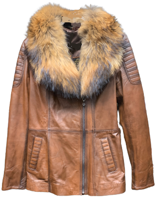 Ladies Leather Jacket, Imitation Fur Collar