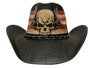 Skull 'n Flag Straw Cowboy Hat (Unisex)