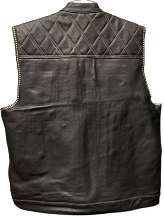 Men's Ten Pocket Black Leather Vest - White Stitching