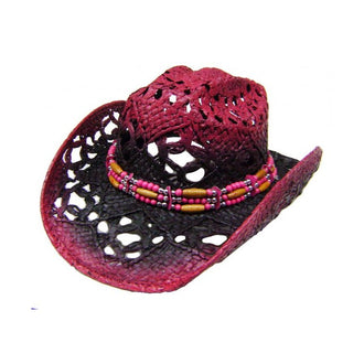 Modestone Women's Straw Cowboy Hat Fushia Purple