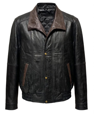 Men's Black & Brown Leather 700 Bomber Jacket