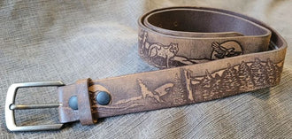 Men's Wildlife Belt, Embossed WOLF