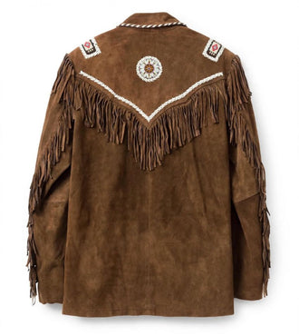 Men's Brown Fully Decorated Western Leather Frill Jacket 002