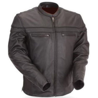 Men's Sporty Scooter Crossover Leather Jacket - 969AK