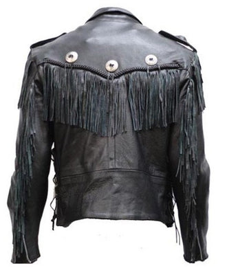 Mens Leather Bonjovi Jacket With Braid & Fringe
