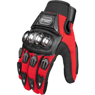 Full Fingered Armoured Biker Gloves - Red, Black & Blue