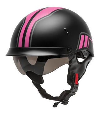 G-MAX HH-65 Full Dressed Half Helmet- Black/Pink