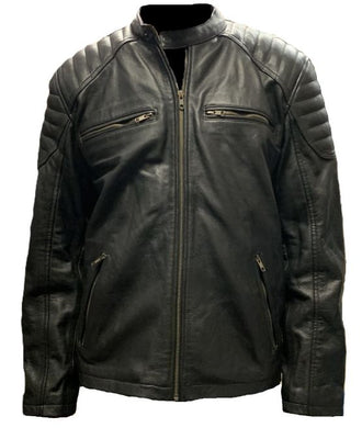 Men's Black Leather Motorcycle Jacket M 701