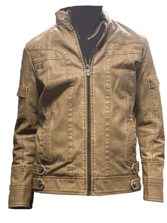 Men's Distressed Tan Leather Motorcycle Jacket M 702