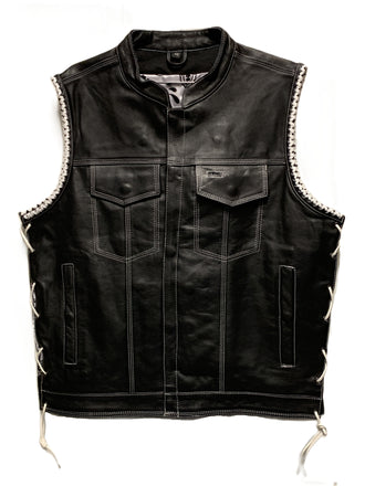 Black Leather Vest with White or Red Trim 8169