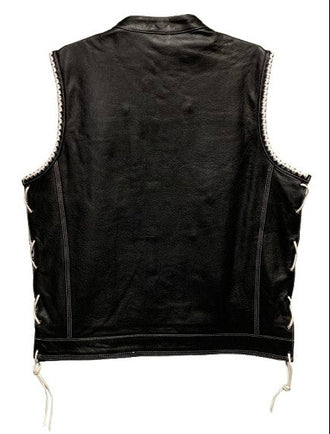 Black Leather Vest with White or Red Trim 8169