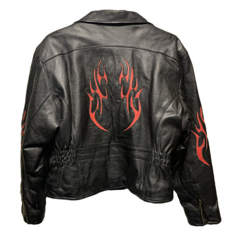Ladies Black Leather Jacket with Red Leather Flames 2494L