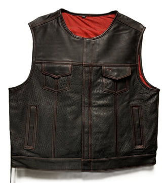 Perforated Black Leather Vest with Red Lining 9042X