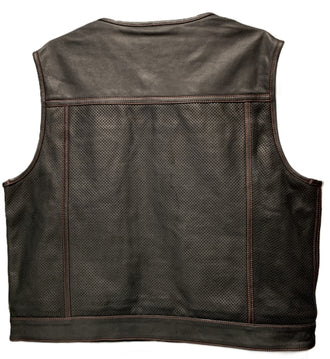Perforated Black Leather Vest with Red Lining 9042X