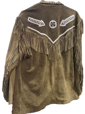 Men's Brown Fully Decorated Western Leather Frill Jacket 001