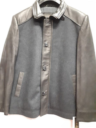 Casual leather & Wool combo jacket black /black