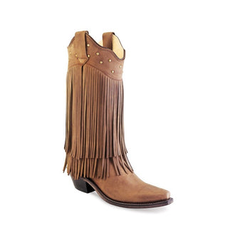 Old West Ladies Chocolate Nubuck Fringed Fashion Wear Boot - LF1585