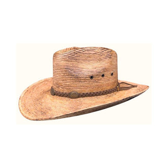 Wide Brim Straw Cowboy Hat, Metal Concho Braided Leather Hat-band LK-5385