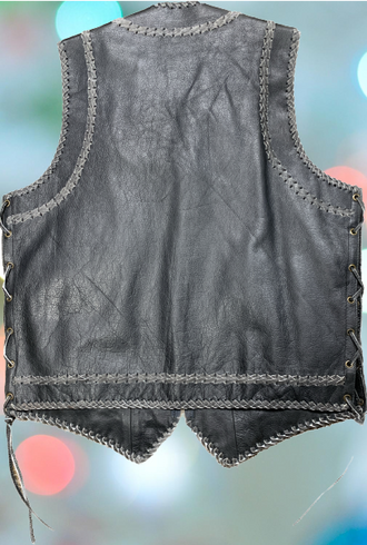 Men's Grey Western Vest with Braided Leather by Adnan