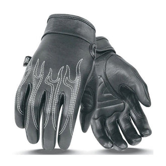 Mens Silver Flames Motorcycle Leather Gloves