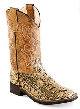 Old West VB9116 Kids Brown Lizard Print Broad Square Toe Boot